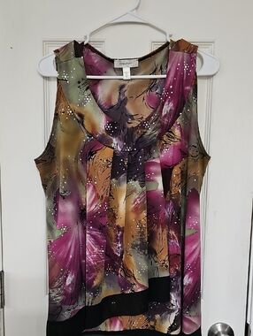 Dress Barn Sleeveless Scoop Neck Top - Purple, Olive, Gold
